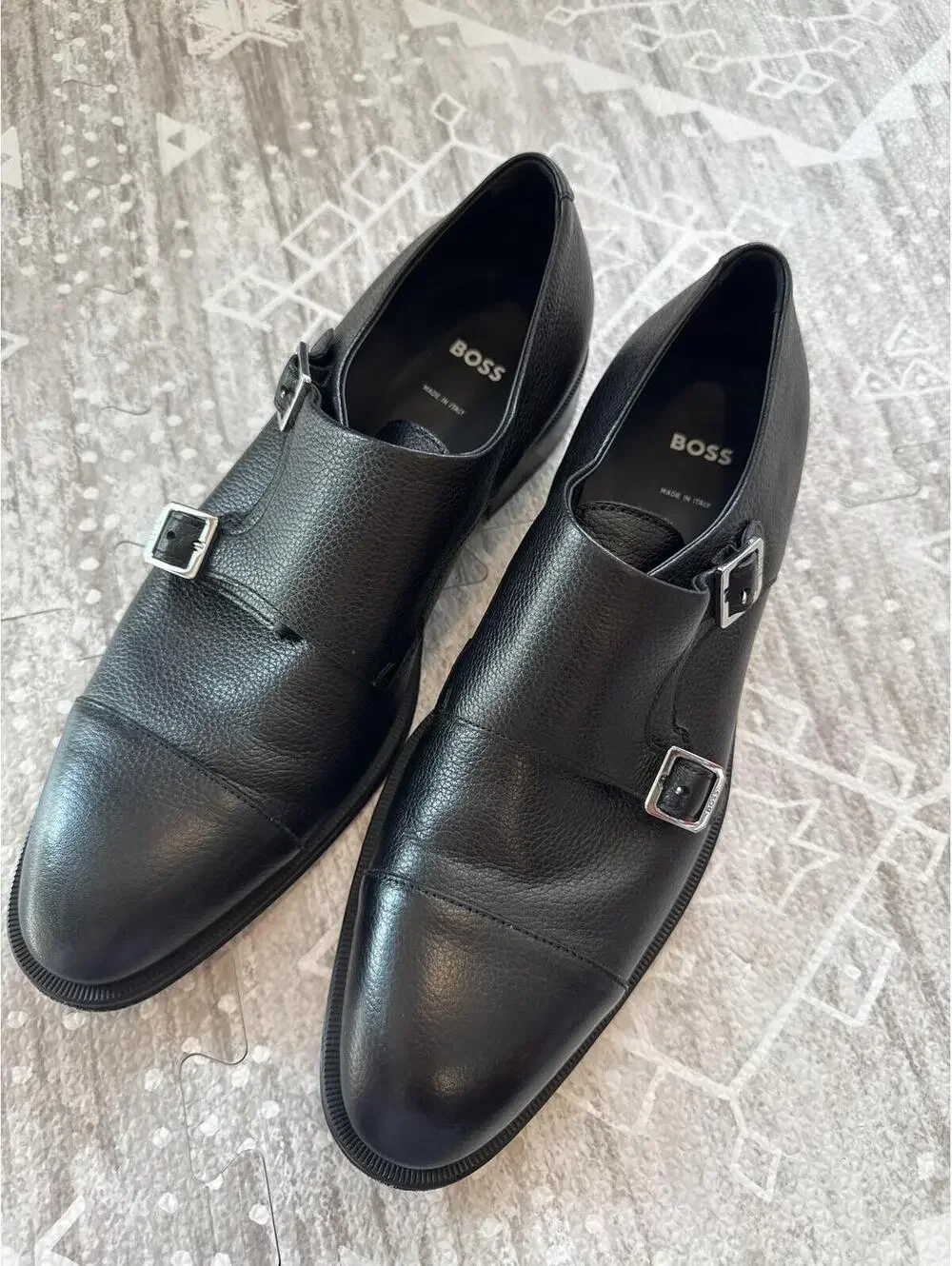 BOSS Black Leather Double Monk Strap Dress Shoes Size 7